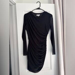Gianni Bini Black Ruched Long Sleeve Mini Dress